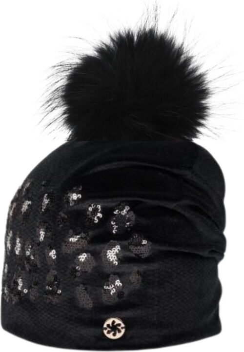 Granadilla Velvet Animalier Eco Beanie - Zwart - Met Pailletten, Voering en Pompon