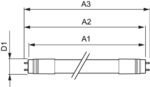 A3, A2, A1 en D1 afmetingen diagram voor skateboards en surfboards.