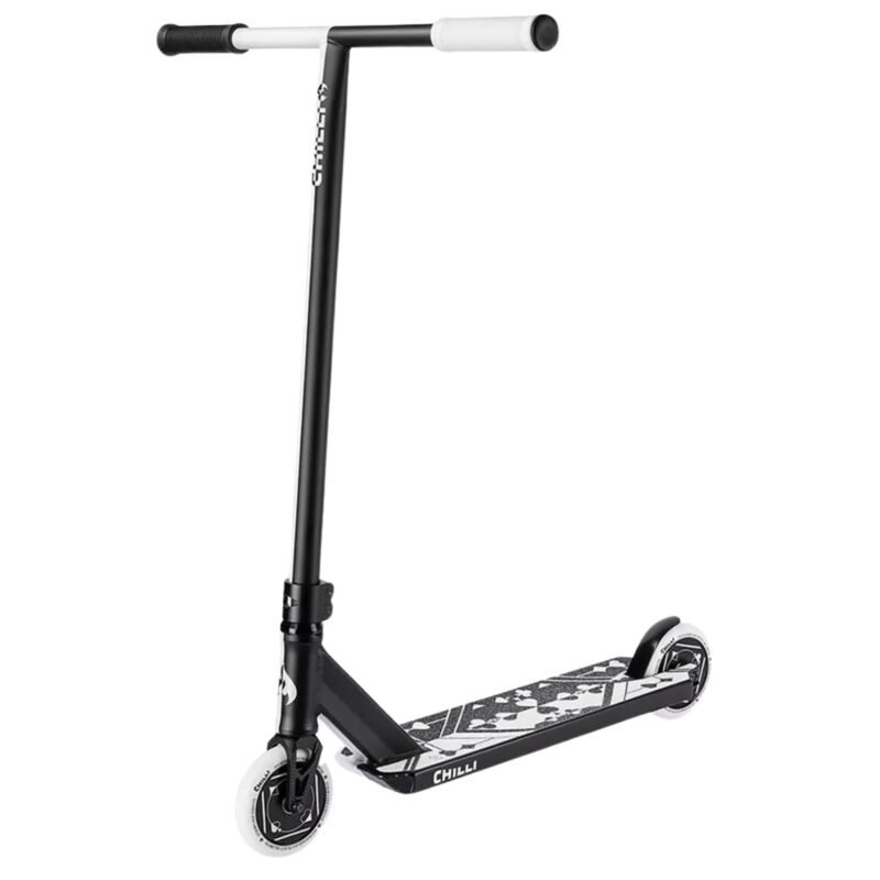 Silver and black skate and kick scooter for outdoor fun.