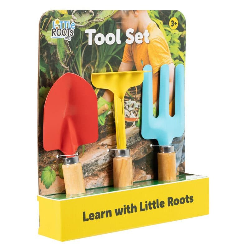 Jeu d'outils de jardinage pour enfants avec de petits outils aux couleurs vives pour s'amuser en plein air.