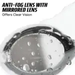 Anti-fog lens met spiegelende lens, helder zicht, unieke waterdruppelstructuur.