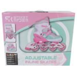 Patins à roues alignées de vitesse pour enfants, de couleur rose, avec poinçon ajustable.