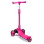 Trottinette rose pour enfants à trois roues pour le plaisir et la sécurité en plein air.