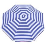 Blauwe en witte strandparaplu met strakke strepen voor buitengebruik.
