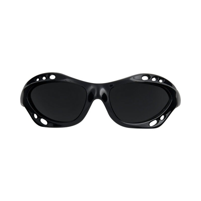 Goggles met zwarte montuur en uv-beschermende lenzen voor outdoor activiteiten.