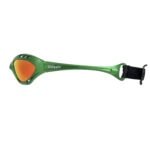 Outdoor goggles, sporty green ski goggles with orange mirrored lenses.