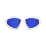 Swimming goggles with blue lenses and white frame for water sports and swimming activities.