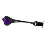 Verkeersbril voor bescherming tijdens buitenactiviteiten, zwart frame met paarse lens.