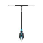 Scooter with black and blue details for outdoor fun and tricks.