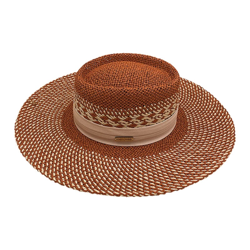 Cool Shoe Straw Hat Fresco Terracota - elegant women's braided straw summer hat with wide brim and stylish band, one size 58 cm