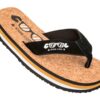 Cork slippers with black strap and matching lining, casual and comfortable for outdoor use.