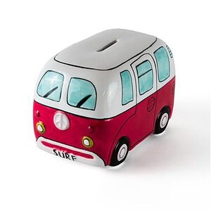 Devoted surfbusje spaarpot rood