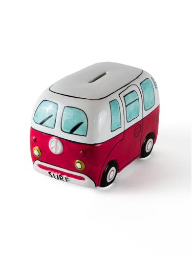 Devoted surfbusje spaarpot rood