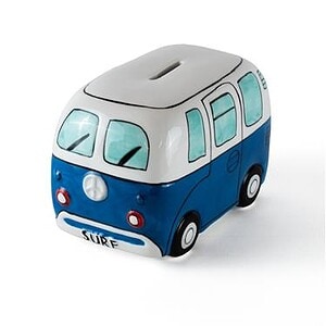 Devoted surfbusje spaarpot blauw