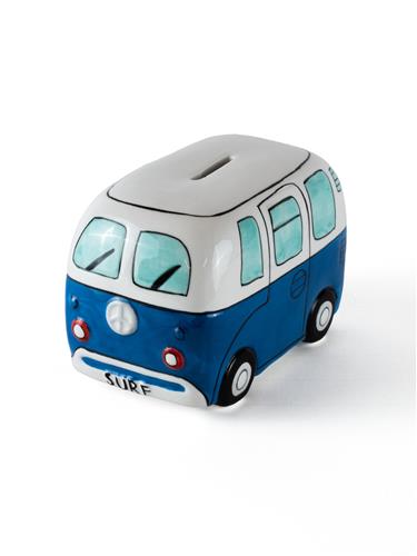 Devoted surfbusje spaarpot blauw